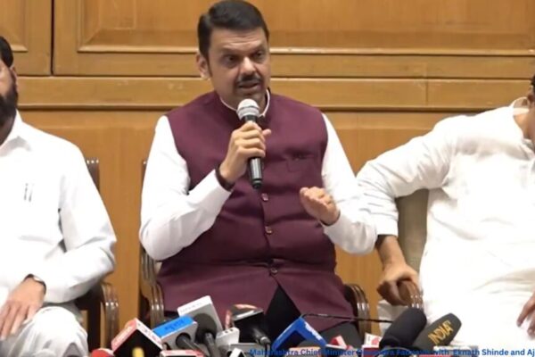 HIndi Row -Devendra Fadnavis with his deputies Eknath Shinde and Ajit Pawar