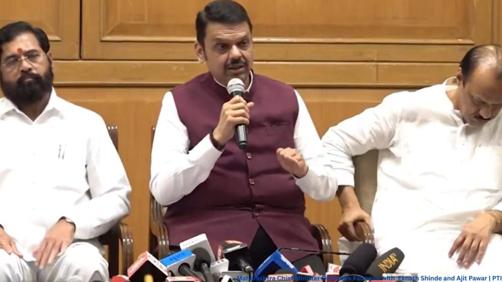 HIndi Row -Devendra Fadnavis with his deputies Eknath Shinde and Ajit Pawar