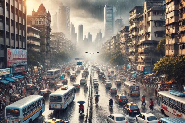 Mumbai during the monsoon season, with heavy rainfall