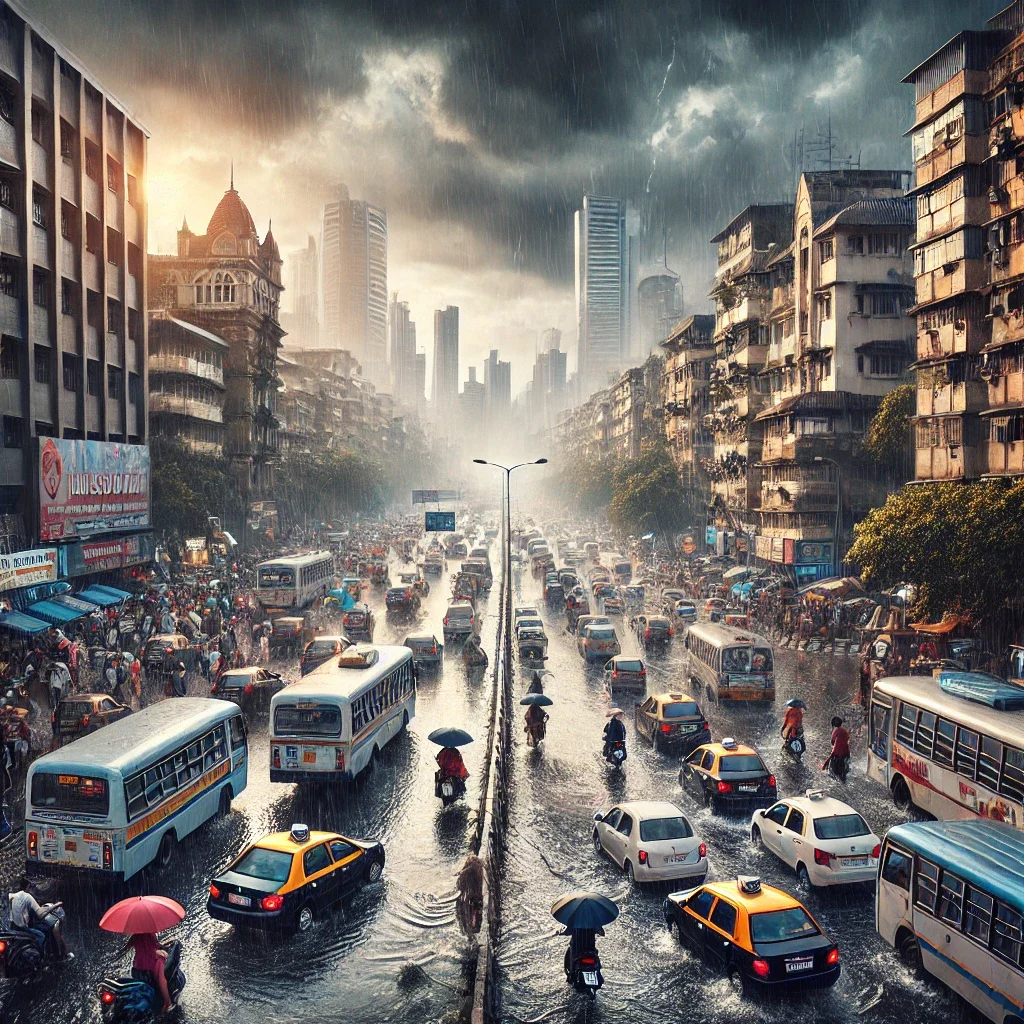 Mumbai during the monsoon season, with heavy rainfall