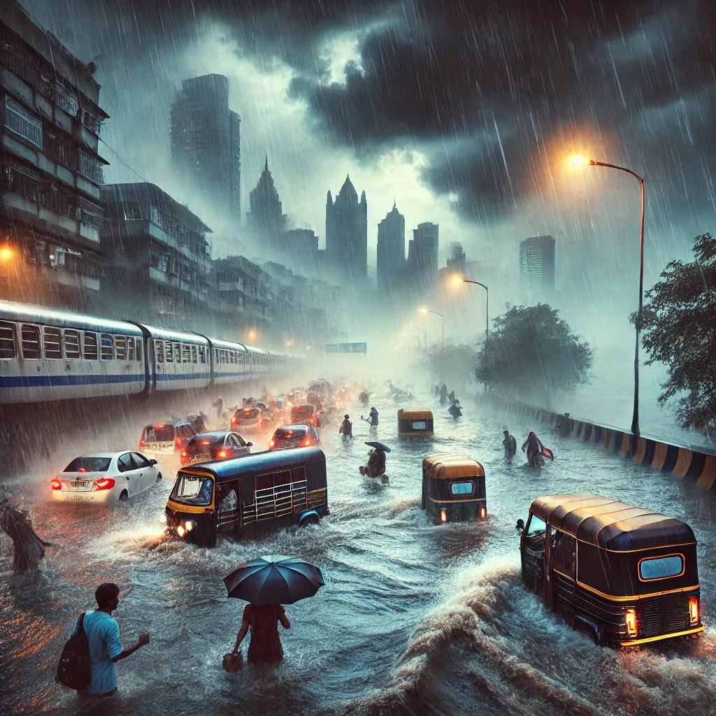 heavy rains disrupting Mumbai city.