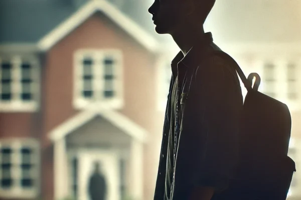 a 16-year-old male student with a school bag,