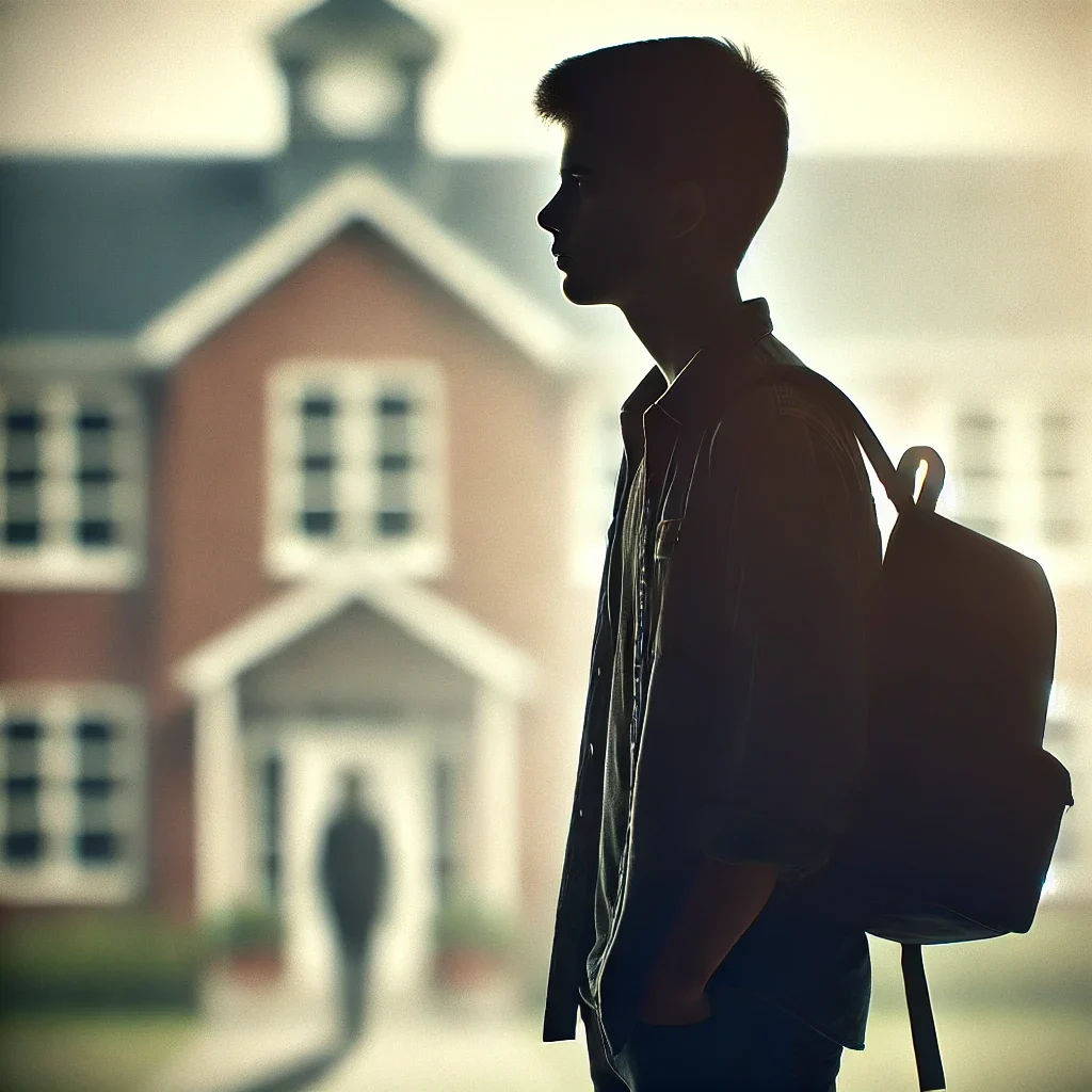 a 16-year-old male student with a school bag,